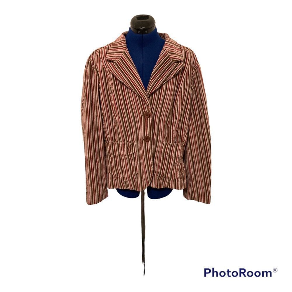 Size XL pink, red, brown, light blue velvet striped blazer with 2 pockets
